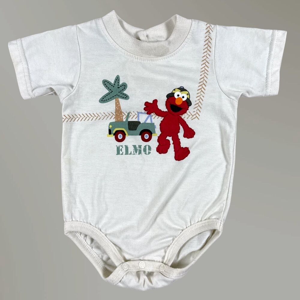 Y2K Sesame Street Elmo One Piece Short Sleeve Bodysuit Safari 2000s Size 3-6 Mo